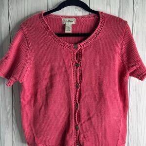 Vintage 1990s LL Bean Pink Sweater Knit Woman Size Medium Cottage 100% Cotton